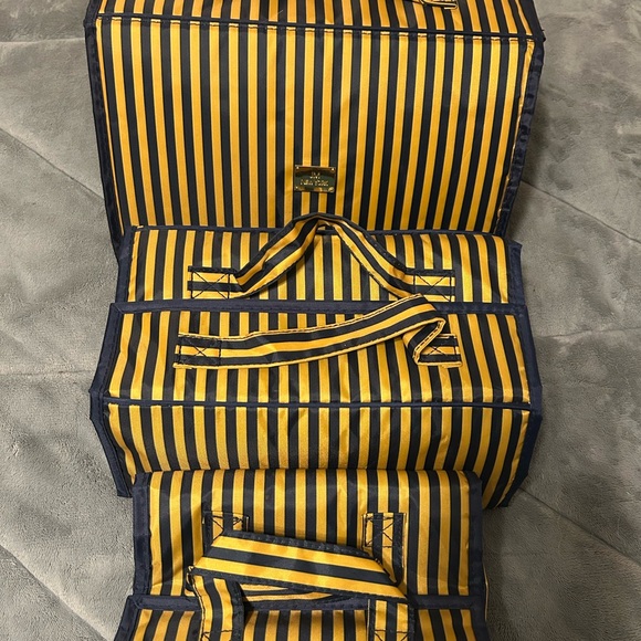 Joy Mangano Yellow Gold and Navy Trio Travel Bag with Bold Stripes - Picture 3 of 4